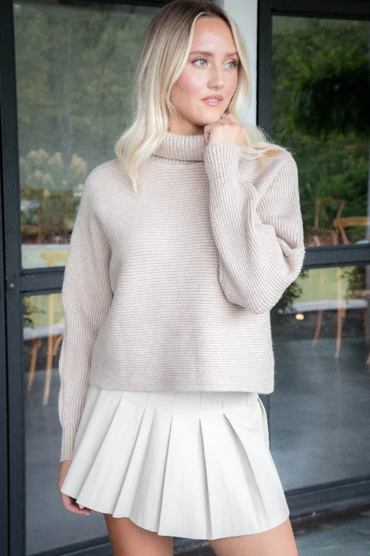 Anya Turtleneck Sweater, Light Taupe | Sadie & Sage