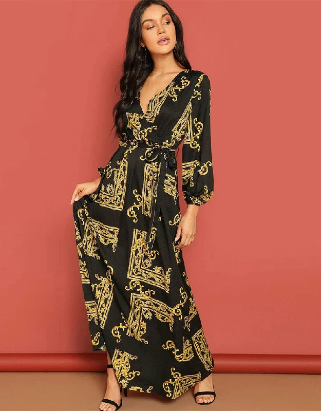 Yellow Latest Printed Maxi Dress