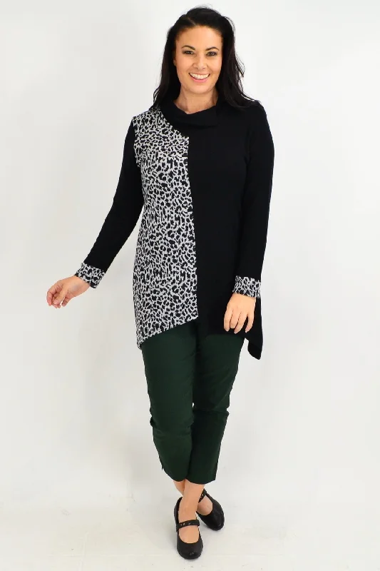 White Leopard Cuff Tunic Top