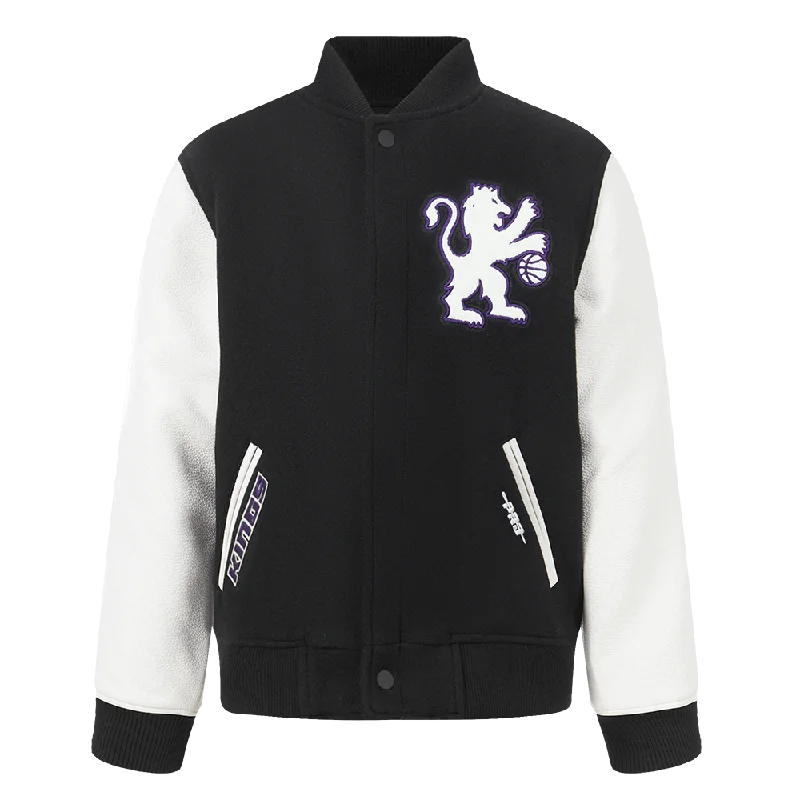 NBA SACRAMENTO KINGS CLASSIC BIG BOYS WOOL VARSITY JACKET (BLACK/WHITE)